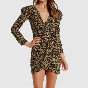 Bardot Black and Tan Patterned Long Sleeve Dress